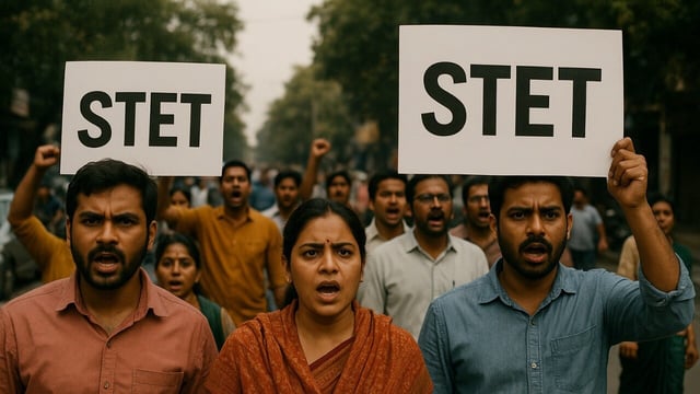 The demonstrators demanded that STET be held before the Teachers Recruitment Exam (TRE-5) as promised in the examination calendar. (AI generated image)