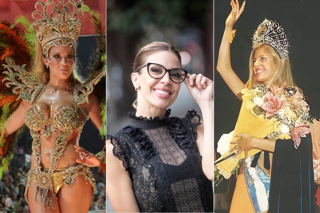 Virginia Gallardo como bailarina de comparsa, en una producción con La Nación y cuando se consagró como Reina de la Naranja en Bella Vista, Corrientes