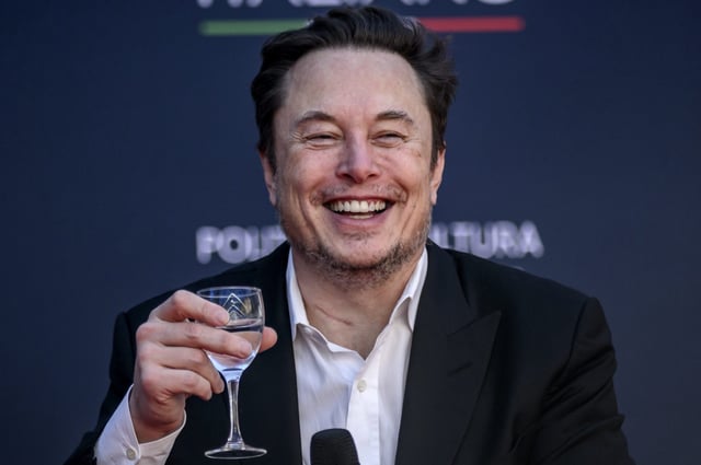 Elon Musk, CEO of Tesla and X, speaks at the Atreju political convention organized by Fratelli d&#39;Italia, on December 15, 2023 in Rome, Italy.