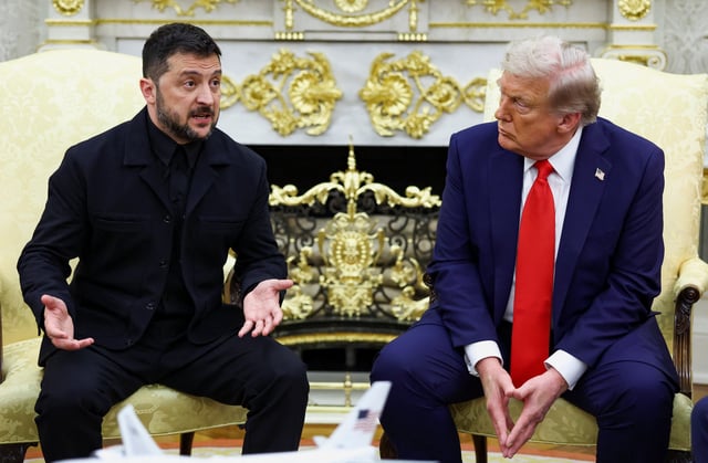 Ukrainian President Volodymyr Zelenskiy gestures during a meeting with U.S. President Donald Trump at the Oval Office of the White House, amid negotiations to end the Russian war in Ukraine, in Washington, D.C., U.S., August 18, 2025. REUTERS/Kevin Lamarque