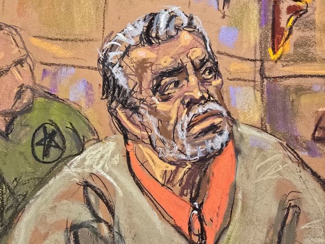 Accused Mexican former drug lord Ismael "El Mayo" Zambada appears in Brooklyn federal court, New York, U.S, October 18, 2024, in this courtroom sketch. REUTERS/Jane Rosenberg/File Photo