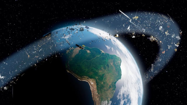 Illustration of space junk orbiting the Earth. Space junk ranges from the remains of failed launches to defunct satellites and unsecured tools that drifted away from orbiting spacecrafts. It can cause harm or destruction to other objects travelling at high speeds in the low-Earth orbit, such as satellites and spacecrafts
