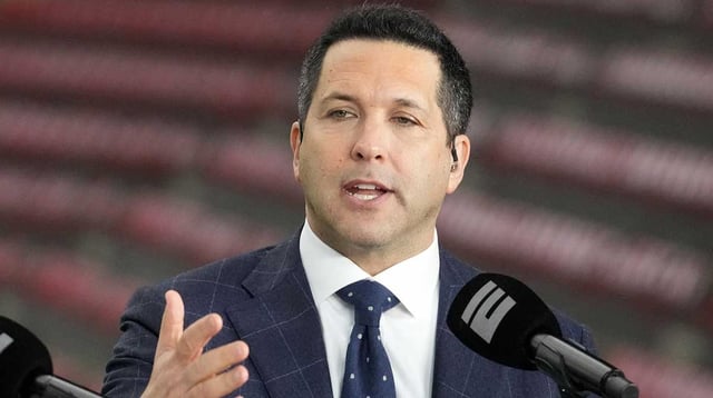 Jan 8, 2024; Houston, TX, USA; Adam Schefter talks on a set before the 2024 College Football Playoff national championship game between the Michigan Wolverines and the Washington Huskies at NRG Stadium. Mandatory Credit: Kirby Lee-Imagn Images