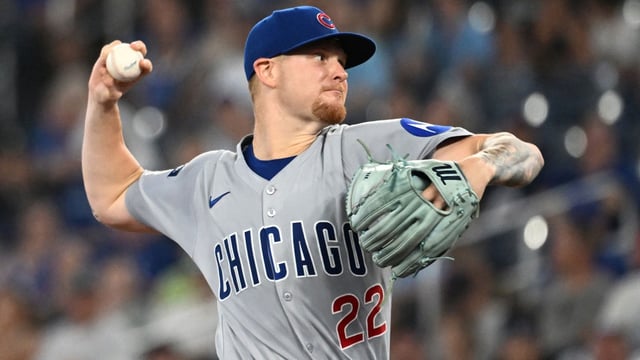 Aug 13, 2025; Toronto, Ontario, CAN; Chicago Cubs starting pitcher Cade Horton (22) delivers a pitch against the Toronto Blue Jays in the first inning at Rogers Centre. Mandatory Credit: Dan Hamilton-Imagn Images