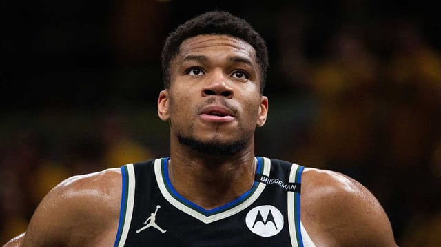 Bucks forward Giannis Antetokounmpo (34) during game five of the first round for the 2024 NBA Playoffs against the Indiana Pacers at Gainbridge Fieldhouse