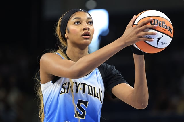 Angel Reese #5 of the Chicago Sky shoots a free-throw during the first quarter against the Minnesota Lynx at Wintrust Arena on July 14, 2025 in Chicago, Illinois.