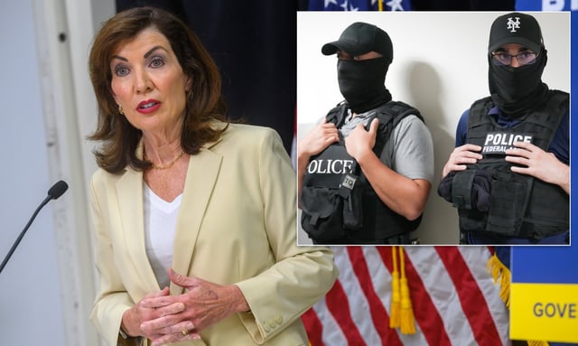 Gov. Kathy Hochul has demanded the &#34;immediate return&#34; of a 7-year-old New York City public school student grabbed last week by federal immigration authorities. (Susan Watts/Office of Governor Kathy Hochul; Barry Williams / New York Daily News)
