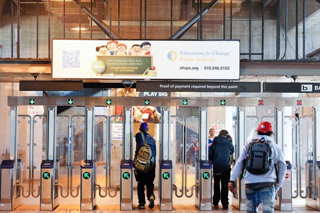 The fare gates at the Coliseum BART station are seen in Oakland. Starting Wednesday, BART riders can tap credit cards or phones at fare gates in addition to using Clipper cards.
