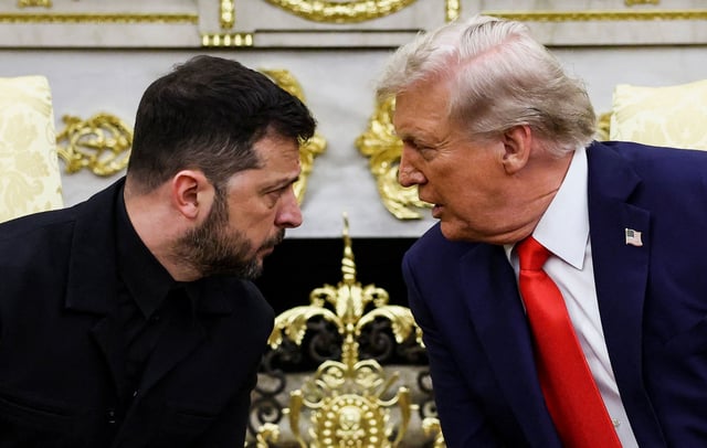 Ukrainian President Volodymyr Zelensky and US President Donald Trump meet in the Oval Office of the White House in Washington, DC on Monday.