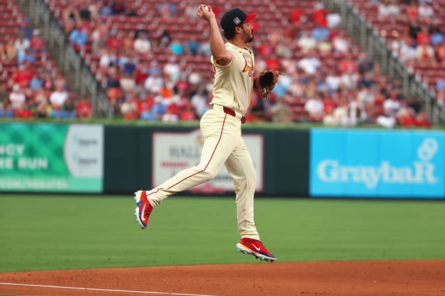 ST LOUIS, MISSOURI - JULY 26: Nolan Arenado #28 of the St. Louis Cardinals throws to second base against the San Diego Padres in the fifth inning at Busch Stadium on July 26, 2025 in St Louis, Missouri.