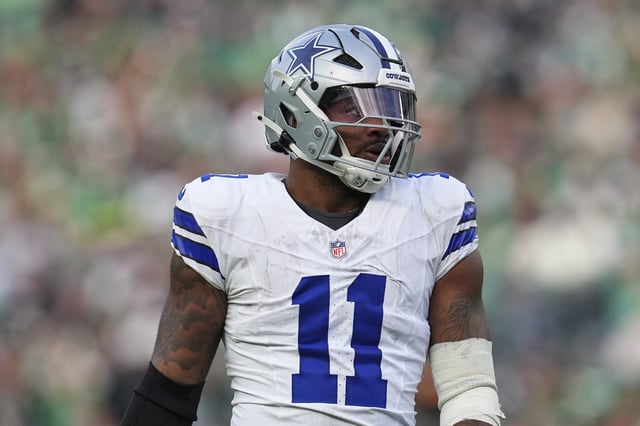 Micah Parsons #11 of the Dallas Cowboys looks on against the Philadelphia Eagles at Lincoln Financial Field on December 29, 2024 in Philadelphia, Pennsylvania.