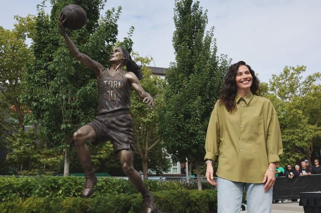 SEATTLE, WA - AUGUST 17: Sue Bird smiles during Sue Bird&#39;s statue unveiling on August 17, 2025 at Climate Pledge Arena in Seattle, Washington. NOTE TO USER: User expressly acknowledges and agrees that, by downloading and or using this photograph, User is consenting to the terms and conditions of the Getty Images License Agreement. Mandatory Copyright Notice: Copyright 2025 NBAE (Photo by Scott Eklund/NBAE via Getty Images)