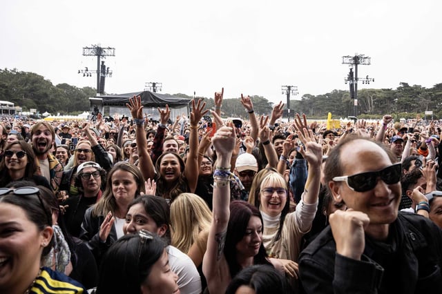 Crowds cheer for Bleachers as they perform at Outside Lands Music Festival at Golden Gate Park in San Francisco on Aug. 10, 2025.
