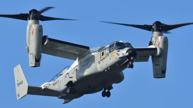 United States Navy Bell Boeing CMV-22B Osprey tiltrotor military transport aircraft from VRM-30 DET 2 "Titans". - stock photo