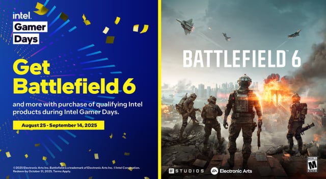 An image about Intel to bundle Battlefield 6 with Core Ultra + Core CPUs as part of 'Gamer Days 2025' deals