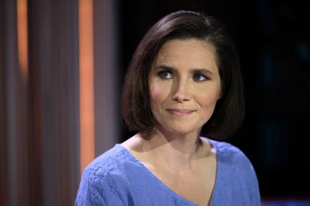 File.  In this picture released on June 11, Amanda Knox is seen on the set of the television show “Cinque Minuti” at Rai Studios, on June 10, 2024 in Rome, Italy. 