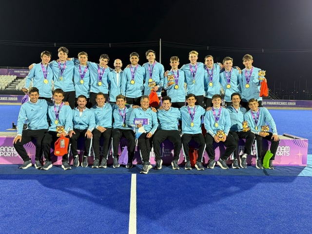 El seleccionado argentino masculino de hockey se colgó el oro en los Juegos Panamericanos Junior. (Prensa COA)