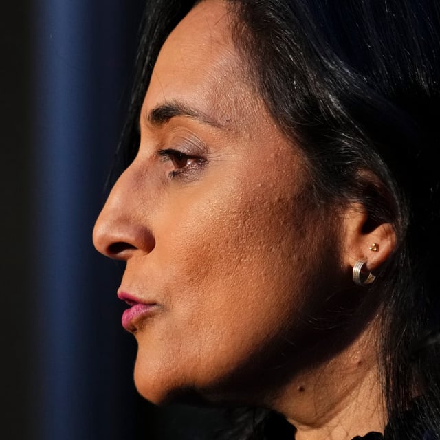 Minister of Foreign Affairs Anita Anand delivers a statement in Brussels, Belgium on Sunday, June 22, 2025. THE CANADIAN PRESS/Sean Kilpatrick