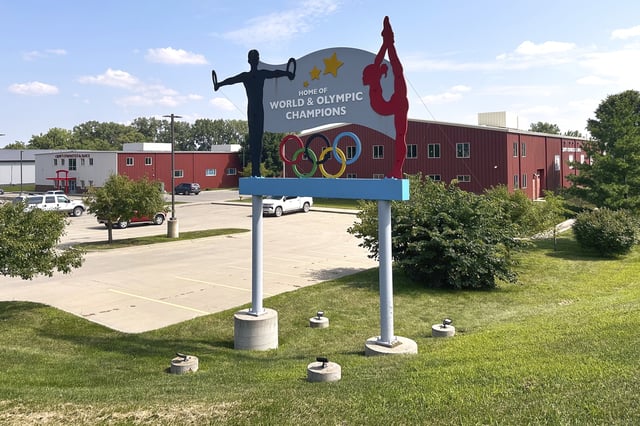 The Chow's Gymnastics & Dance Institute is seen Aug. 4, 2025, in West Des Moines, Iowa. (AP Photo/Scott McFetridge)