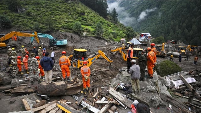 The scene of cloudburst in Jammu and Kashmir’s Chisoti. (PTI)