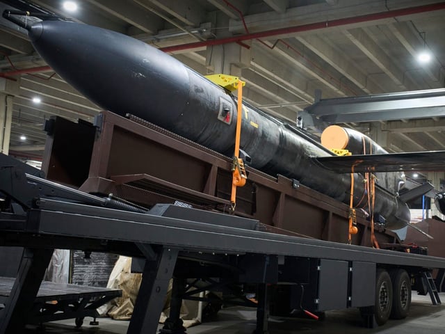 A Flamingo missile is seen at a workshop in Ukraine.