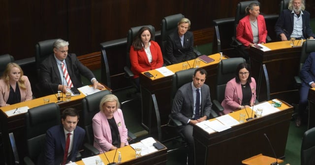 Labor leader Dean Winter listens on to the Premier's contribution on a no-confidence motion along with fellow party members and Braddon independent Craig Garland. Picture by Matt Maloney.