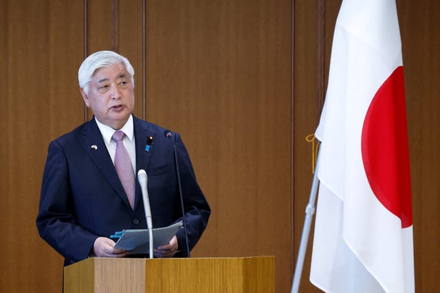 Gen Nakatani, Japan's defense minister, speaks during a joint news conference with Pete Hegseth, US secretary of defense, not photographed, at the Ministry of Defense in Tokyo, Japan, on Sunday, March 30, 2025. Kiyoshi Ota/Pool via REUTERS/File Photo