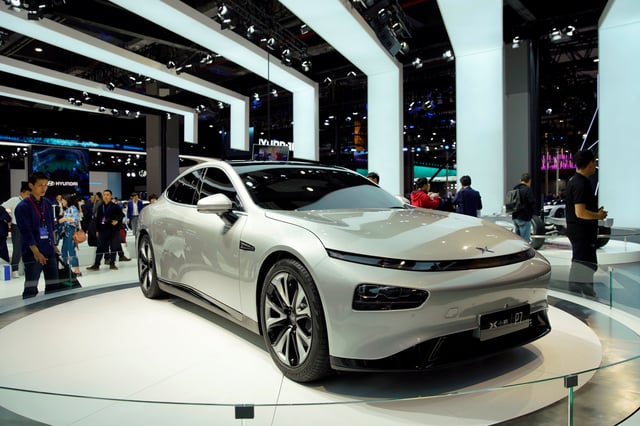 XPeng's electric vehicle (EV) P7 is unveiled during the media day for Shanghai auto show in Shanghai, China April 16, 2019. REUTERS/Aly Song