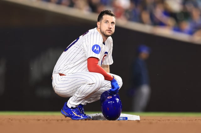 Kyle Tucker #30 of the Chicago Cubs looks on during the sixth inning against the Cincinnati Reds at Wrigley Field on Aug. 4, 2025 in Chicago, Illinois. (Photo by Geoff Stellfox/Getty Images)