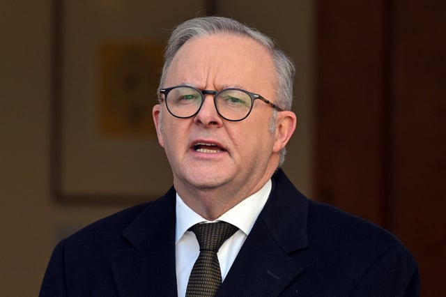 Australian Prime Minister Anthony Albanese speaks at a press conference at Parliament House in Canberra, Australia , August 11, 2025. AAP/Mick Tsikas via REUTERS/File Photo