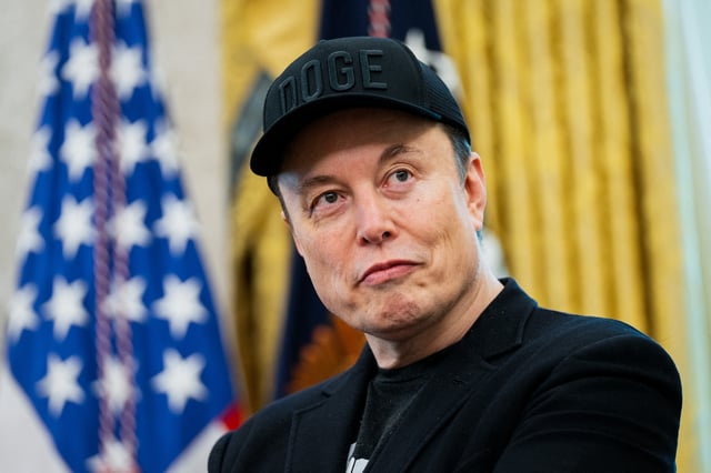 Elon Musk looks on during a news conference with U.S. President Donald Trump in the Oval Office of the White House on May 30, 2025.