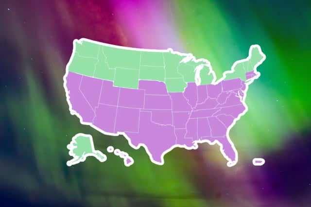 Map shows where Aurora Borealis, aka Northern Lights, could be visible over the United States on Tuesday, August 19.