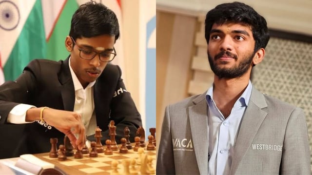 R Praggnanandhaa (L) beat D Gukesh in a chess match. | Image: X/@rpraggnachess & @DGukesh