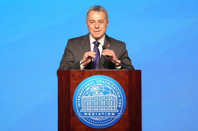 Swiss Foreign Minister Ignazio Cassis, attends the signing ceremony of the Convention on the Establishment of The International Organization for Mediation (IOMed) in Hong Kong, China May 30, 2025. REUTERS/Bertha Wang/File Photo
