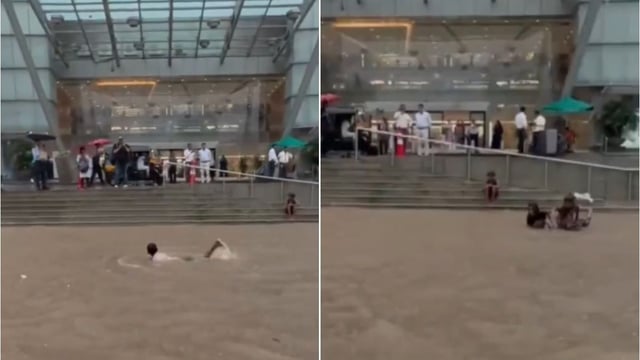 Goregaon's Oberoi Mall entrance has been turned into a 'swimming pool'.