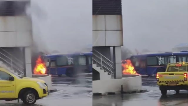 Mumbai Airport Indigo passenger bus fire