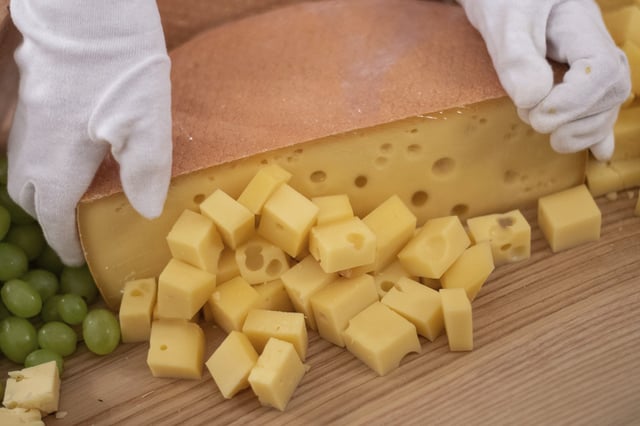 18 January 2019, Baden-Wuerttemberg, Stuttgart: Cheese is on a table. Photo by: Sebastian Gollnow/picture-alliance/dpa/AP Images