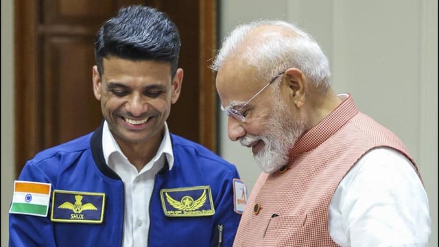 Prime Minister Narendra Modi during a meeting with astronaut Shubhanshu Shukla, at his residence in New Delhi, on Monday. (PMO)
