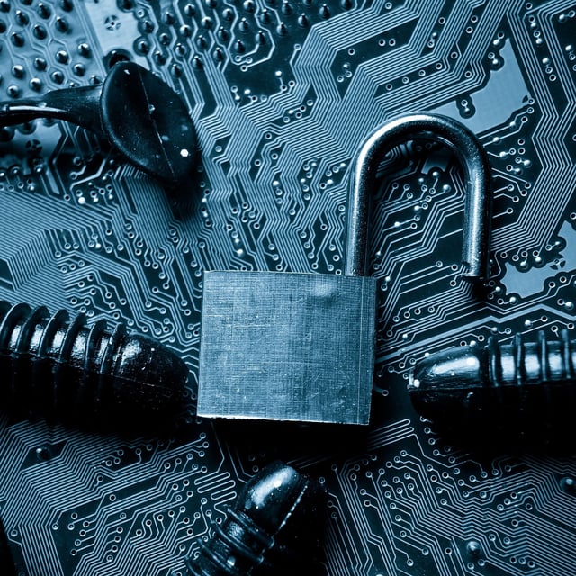 A broken lock on a PCB.