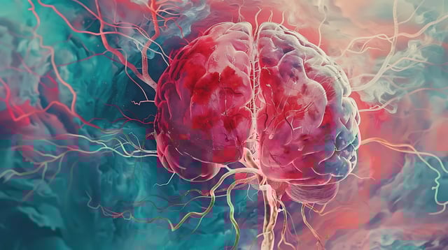 The brain is a heart that is blue and purple