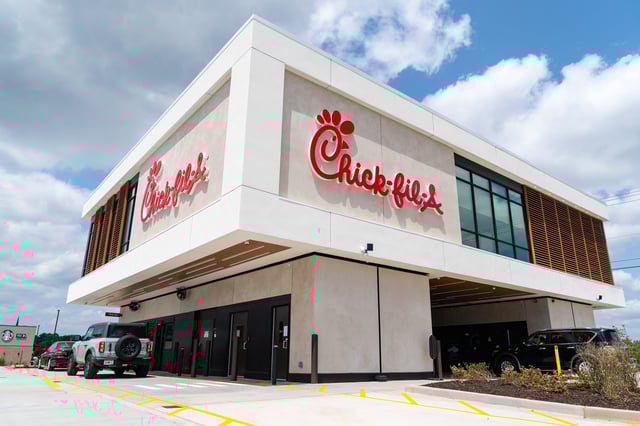 The first elevated Chik-Fil-A restaurant is seen on opening day on August 22, 2024 in McDonough, Georgia.