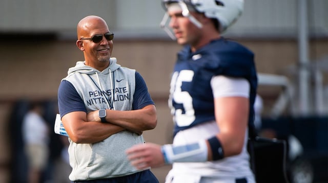Penn State football head coach James Franklin smiles during a practice session outside Holuba Hall on Saturday, August 2, 2025, in State College.