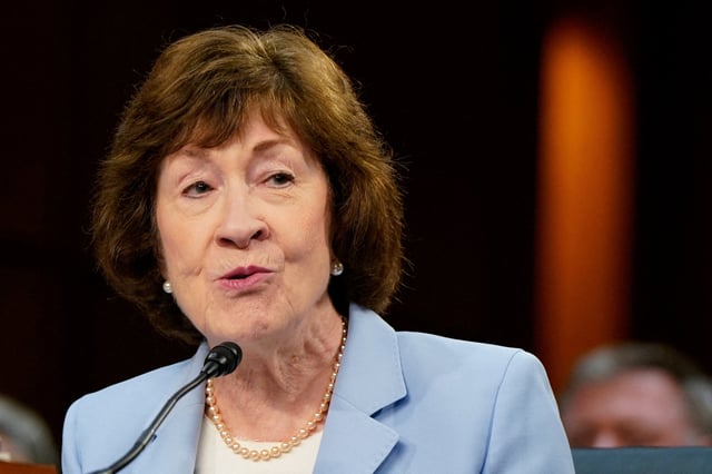 U.S. Senator Susan Collins (R-ME) speaks on behalf of one of U.S. President Donald Trump's judicial nominees during a Senate Judiciary Committee confirmation hearing on Capitol Hill in Washington, D.C., U.S., July 30, 2025. REUTERS/File Photo