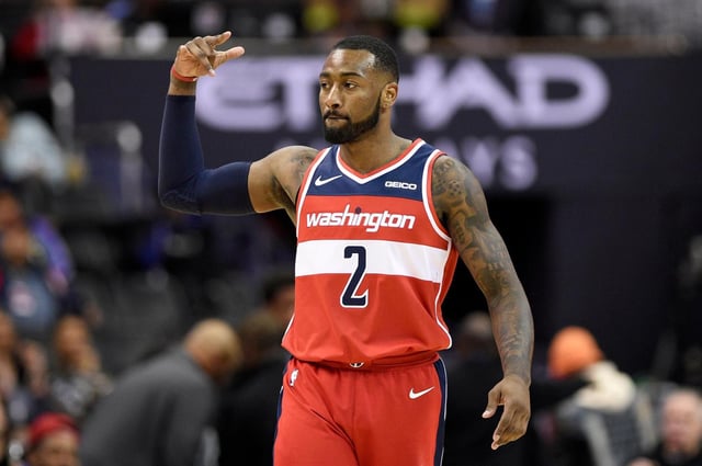 ARCHIVO - Foto del primero de diciembre del 2018, el base de los Wizards de Washington hace un gesto al encestar un triple en el encuentro ante los Nets de Brooklyn. (AP Foto/Nick Wass, Archivo)