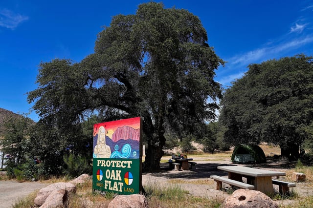 FILE - Campers utilize Oak Flat Campground in the Tonto National Forest, June 9, 2023, in Miami, Ariz. (AP Photo/Matt York, File)