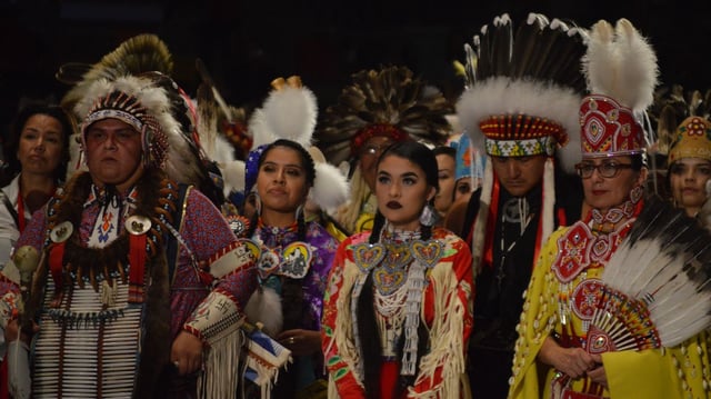 Dancers prepare for the grand enterance at the Gathering of Nations in April 2017 in Albuquerque, N.M. Photo: Russell Contreras/Axios
