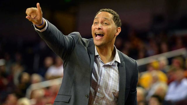 Nov 23, 2015; Los Angeles, CA, USA; Southern California Trojans associate head coach Tony Bland reacts during a NCAA basketball game against the Cal State Northridge Matadors at Galen Center. USC defeated CSUN 96-61. Mandatory Credit: Kirby Lee-Imagn Images