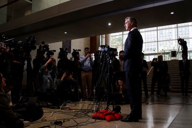 California Gov. Gavin Newsom speaks to the press after a hearing on the use of National Guard troops amid federal immigration sweeps, at the California State Supreme Court in San Francisco, California on June 12.