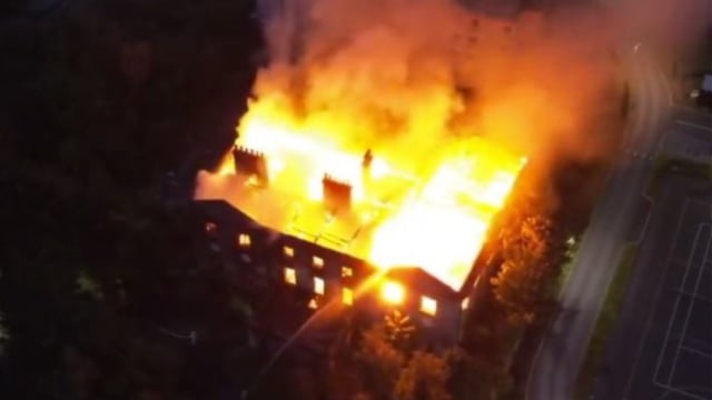 Historic Woolton hall is ablaze in Speke road