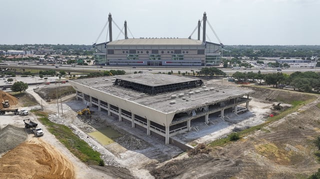 An arena for the San Antonio Spurs could be built at the former Institute of Texan Cultures property, shown here in the foreground, at Hemisfair. 